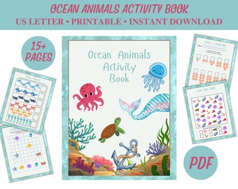 Kids Activity Book, Ocean Animals, Printable Games