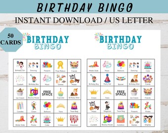 Birthday Bingo Game, Party Games, Kids Party Games, Kids Bingo