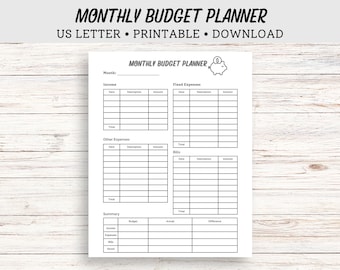Monthly Budget Planner Printable, Finance Organizer (Instant Download PDF)