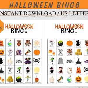 Gioco del bingo di Halloween, bingo per bambini, divertimento di Halloween, bingo stampabile