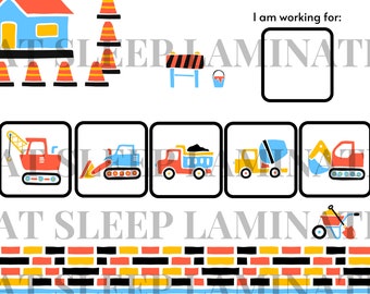 Construction Vehicle Token Board (5 or 10) - Pre-Made Reward Charts for ABA, SLP, Parents, Teachers, Autism, ADHD, Speech, Language, etc.
