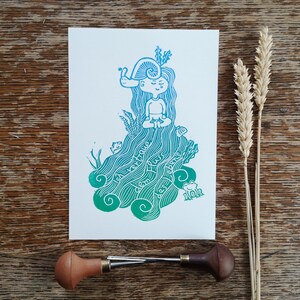 Carte d’affirmation imprimée à la main - motivation positive d’impression lino - cadeau pour les amis du yoga - flux de vie