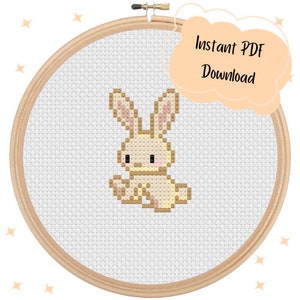 Mini Cute Easter Bunny Rabbit Cross Stitch Pattern - Instant PDF Download - easy easter day gift small for beginners motif