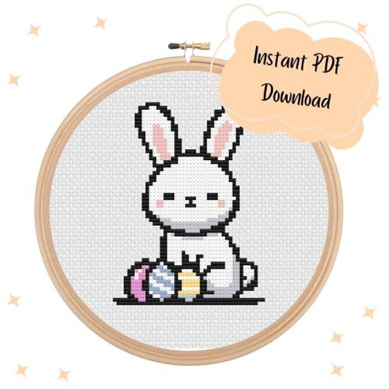 Mini Cute Easter Bunny Cross Stitch Design Pattern - Kawaii Rabbit ...