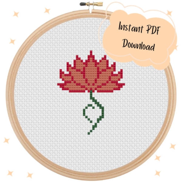 NEDA Symbol Lotus Flower Cross Stitch Pattern - Instant PDF Download - eating disorder recovery motivational mental health awareness gift