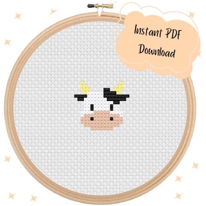 Mini Cute Cow Cross Stitch Pattern PDF - Instant Download - tiny animal lover gift farm animal motif - digital file