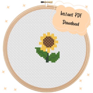 Mini joli motif de point de croix tournesol - Téléchargement instantané du PDF - motif floral floral facile pour les débutants, motif plantes ensoleillées