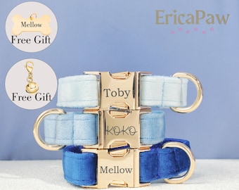 Personalised Velvet Dog Collar, Custom Engraved Pet Collar, Engraved Pet Tag, Dog Leash, Puppy Collar, Gift for Pets, Dog Gifts