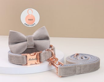 Personalised Grey Cat Collar, Custom Kitten Collar with bell, Collar Set with Bell, Engraved Pet Name Tag collar, Wedding Cat Collar Gift