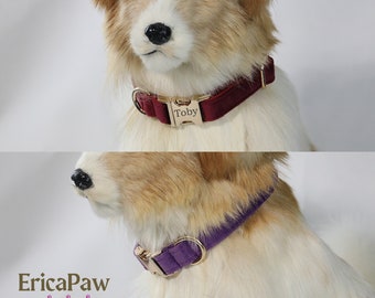 Personalised Velvet Dog Collar, Custom Engraved Pet Collar, Engraved Pet Tag, Dog Leash, Puppy Collar, Gift for Pets, Dog Gifts