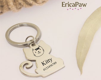 Personalised Cat Tag, Engraved Pet Tag, Stainless Steel Cat Tag, Gift for Pets, Cat Gifts