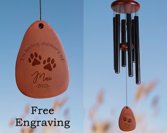 Campanello a vento commemorativo per animali domestici personalizzato, regalo di simpatia per la perdita di cani gatti inciso in memoria, carillon a vento commemorativo per la perdita di animali domestici, regalo in ricordo