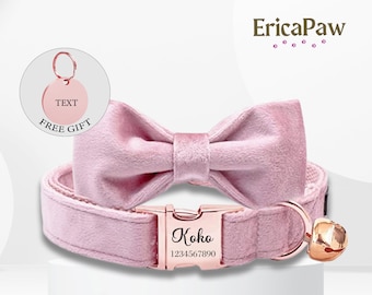 Personalised Cat Collar, Custom Kitten Collar with bell, Collar Set with Bell, Engraved Pet Name Tag collar, Wedding Cat Collar Gift