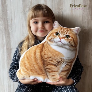 Custom Cat-shaped throw pillow, Personalized cat cushion, Custom pet pillow, Pet portrait pillow, Dog Pillow, Cat Pillow, Pet Memorial Gift