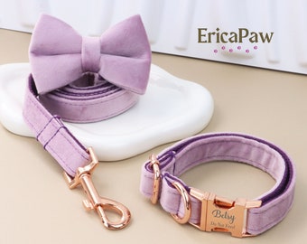 Personalised Lilac Purple Dog Red Collar, Custom Pet Collar, Engraved Pet Tag, Dog Leash, Puppy Collar, Gift for Pets, Dog Gifts