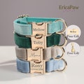 Velvet Personalise Dog Collar Leash Set with Bow, Engraved Pet Name Plate Metal Buckle,Wedding Puppy Gift, Puppy Christmas gift collar product logo