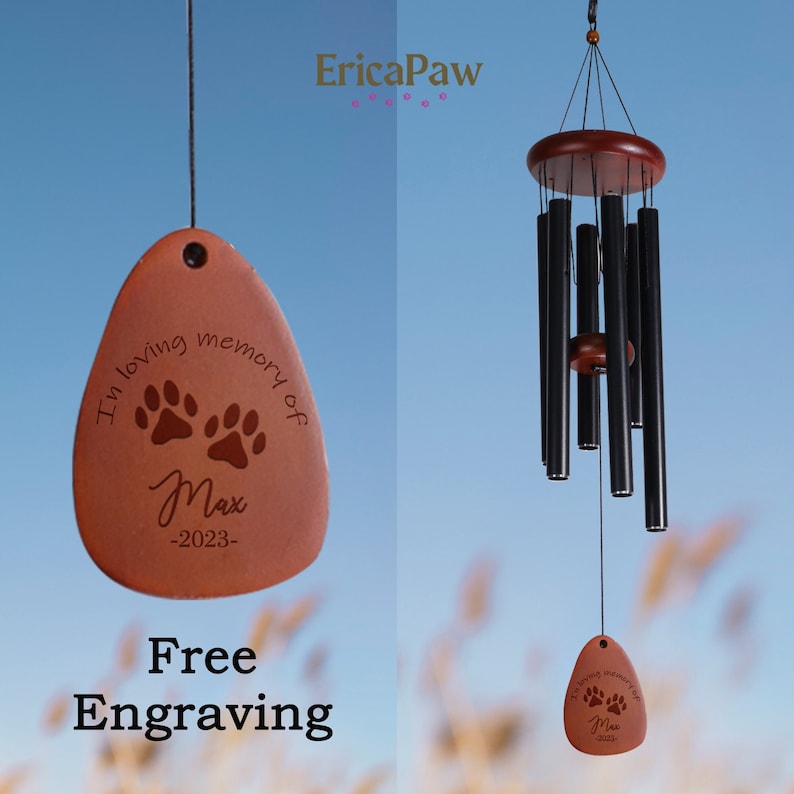 Personalized Pet Memorial Wind Chime, Engraved Cat Dog Loss Sympathy Gift In Memory, Lose of Pet Memorial Wind Chime, Remembrance Gift zdjęcie 1