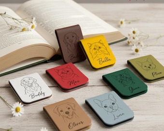 Personalized Magnetic Pet Portrait Bookmark, Engraved Pet Outline Bookmark, Pet Photo Bookmark, Gift for Bookworm, Pet Loss Memorial Gift