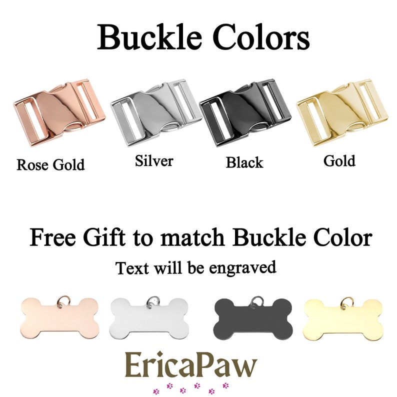 Pu&ograve; includere: Quattro fibbie per collare per cani di diversi colori: oro rosa, argento, nero e oro. Un'etichetta per cani a forma di osso &egrave; inclusa in ciascuno dei colori abbinati. Il testo verr&agrave; inciso sull'etichetta.