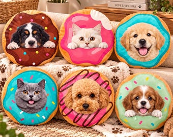 Custom Donut Pet Pillow, Personalized Dog Face Cushion, Funny Cat Pillow, Unique Gift for Pet Owners, Pet Portrait Pillow, Dog Face Pillow