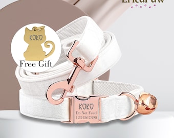 Personalised Cat Collar, Custom Pet Collar, Collar Set with Bell, Enraved Pet Name Tag, Kitten Collar, Wedding Cat Collar Gift
