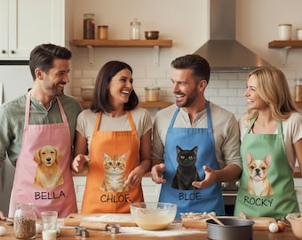 Custom Family Pet Portrait Apron, Pet Photo Chef Apron, Dog Mom Gifts, Matching Family Apron, Birthday Gifts, Christmas Gifts,Pet Lover Gift