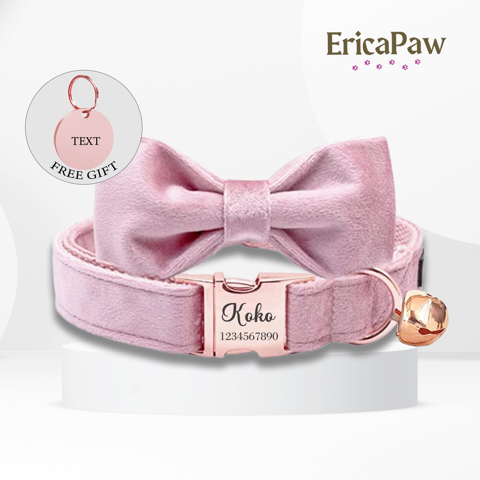 Personalised Cat Collar, Custom Kitten Collar with bell, Collar Set with Bell, Engraved Pet Name Tag collar, Wedding Cat Collar Gift