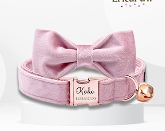 Personalised Cat Collar, Custom Kitten Collar with bell, Collar Set with Bell, Engraved Pet Name Tag collar, Wedding Cat Collar Gift