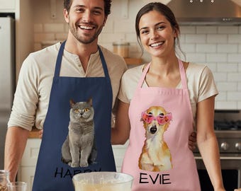 Custom Funny Pet Portrait Apron, Pet Memorial Gifts, Cooking Apron with Name, Cat Apron, Dog Apron, Family Gifts, Women Apron, Mens Apron