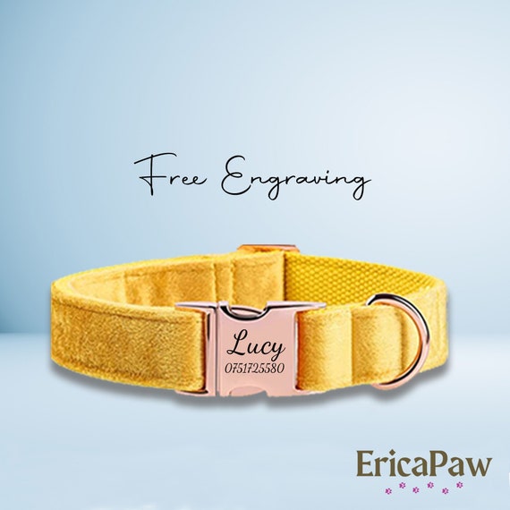 Personalised Yellow Dog Collar, Custom Pet Collar, Engraved Pet Tag, Dog Leash, Puppy Collar, Gift for Pets, Dog Gifts