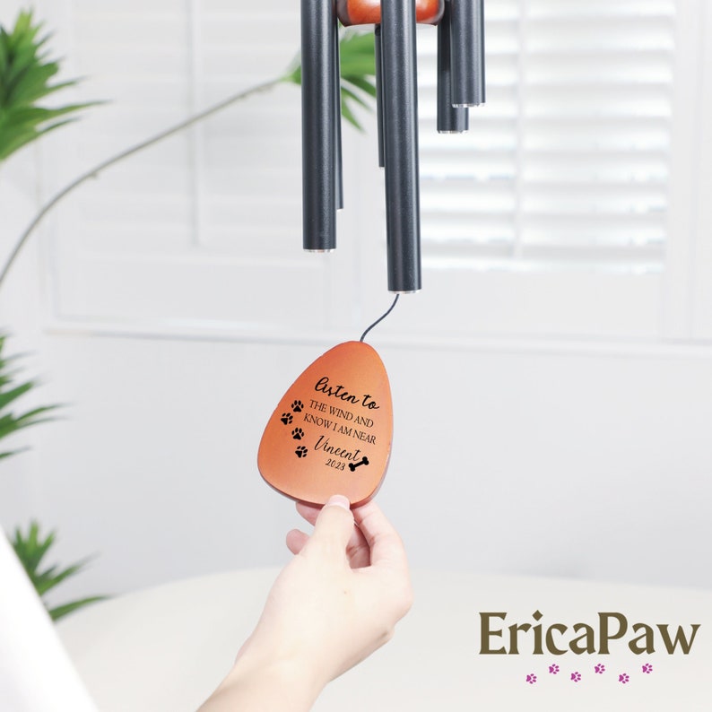 Personalized Pet Memorial Wind Chime, Engraved Cat Dog Loss Sympathy Gift In Memory, Lose of Pet Memorial Wind Chime, Remembrance Gift image 2