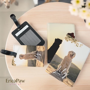Gepersonaliseerde bagagelabels, fotopaspoorthoes, reiscadeaus, aangepaste huisdierfoto, rugzaklabel, reislabel, cadeaus huisdierliefhebber, hondenportret