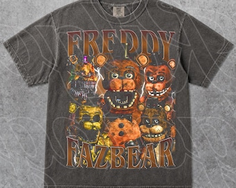 Camiseta gráfica de Freddy Fazbear de Five Nights at Freddy's, camiseta de juego de terror de FNAF, regalo de merchandising animatrónico retro para mujer y hombre, camiseta unisex FD