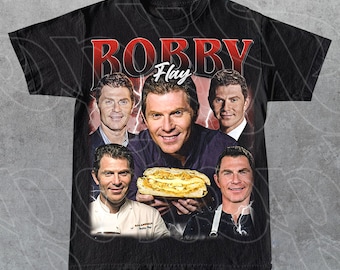 Bobby Flay kändiskock grafisk t-shirt, Food Network-stjärna, matlagningsprogram-merchandise, present till kvinna och man, unisex t-shirt, kulinarisk och grillälskare FD