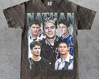 Camiseta Nathan Scott da série One Tree Hill – Camiseta com estampa do astro do basquete James Lafferty – Produto oficial da série dramática adolescente – Presente perfeito para fãs