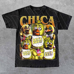 Chica Five Nights At Freddy&#39;s Vintage T-Shirt, Gift For Woman and Man Unisex T-Shirt, Let’s Eat Chica Horror Game Unisex Shirt