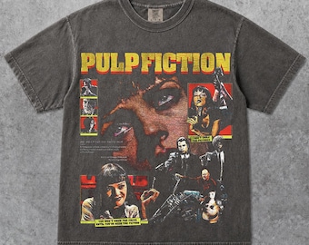 Pulp Fiction T Shirt, Vintage Tarantino Movie Graphic Tee, Retro 90s Film Poster Style Unisex Top, Gift For Women and Men FD