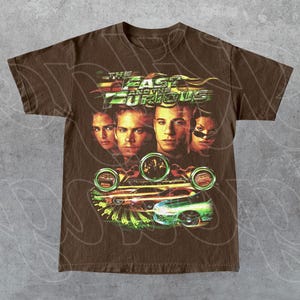 The Fast and The Furious, Street Racing Action Movie Tee, Vin Diesel, Paul Walker Graphic, Car Culture Film Merch Gift for Fan T-Shirt FD Dark Chocolate
