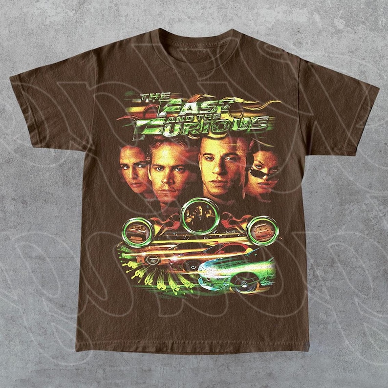 The Fast and The Furious, Street Racing Action Movie Tee, Vin Diesel, Paul Walker Graphic, Car Culture Film Merch Gift for Fan T-Shirt FD Dark Chocolate