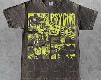 Camiseta de Psicosis de 1960, camiseta gráfica de la película de terror de Alfred Hitchcock, camiseta unisex de película clásica retro vintage, regalo para mujeres y hombres.