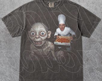 Camiseta divertida de meme de Gollum, camiseta con meme, humor de fantasía épica, regalo para fans de la Tierra Media, camiseta de meme de ESDLA, camiseta de película, camiseta de pizza de Gollum FD
