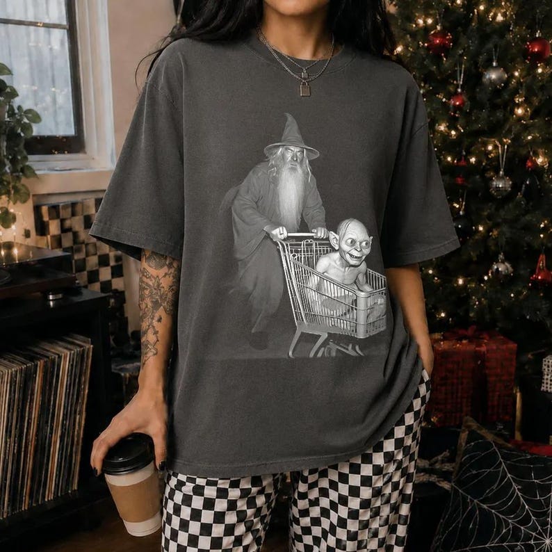 Gandalf and Gollum Funny Meme Shirt, Gandalf and Gollum Night Ride Shirt, Meme Graphic Tee, Epic Fantasy Humor, Middle Earth Fan Gift FD image 2