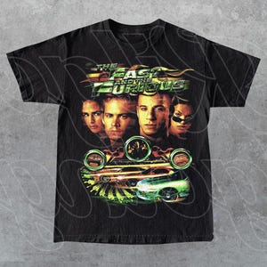 The Fast and The Furious, Street Racing Action Movie Tee, Vin Diesel, Paul Walker Graphic, Car Culture Film Merch Gift for Fan T-Shirt FD Black