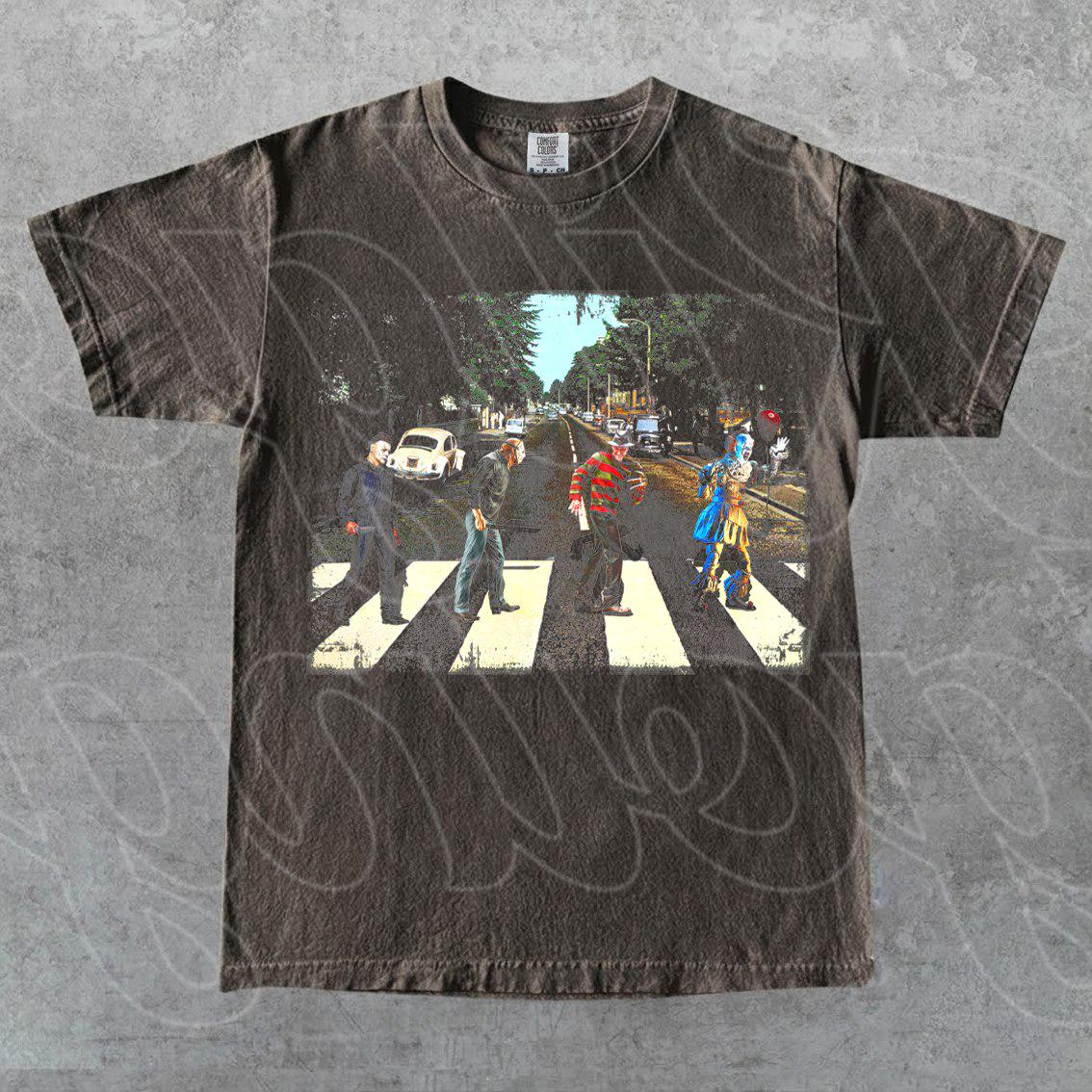 ハロウィンホラー映画Tシャツ、怖いアイコンのアビーロード 