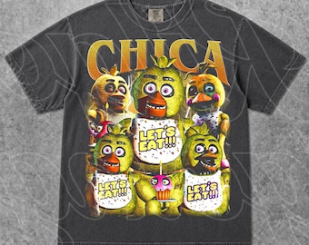 Chica Five Nights At Freddy's Vintage T-Shirt, Gift For Woman and Man Unisex T-Shirt, Let’s Eat Chica Horror Game Unisex Shirt FD