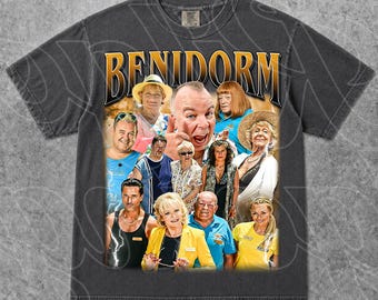 T-shirt série télévisée de Benidorm, t-shirt graphique rétro amusant, acteurs comiques, fans de sitcom britanniques, station balnéaire espagnole, cadeau pour femme et homme FD