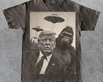Rolig Trump Bigfoot Selfie med UFO, Inga kungar i Amerika-tröja, Anti-Trump-tröja, Politiska tröjor, Anti Maga-tröja, Krona, Inga kungar-tröja RZ