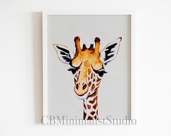 Giraffe Portrait - Digital Download, Nursery Decor, Safari Wall Art, Watercolor Giraffe Painting, Baby Animal Print, Safari Nursery Art