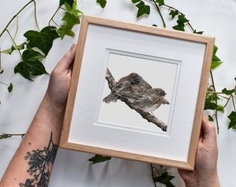 Grey Fantail Chicks Giclée Fine Art Print - "Better Together"