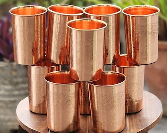 Pure Copper Tumbler 8oz, Embossed Floral Design Water Glass